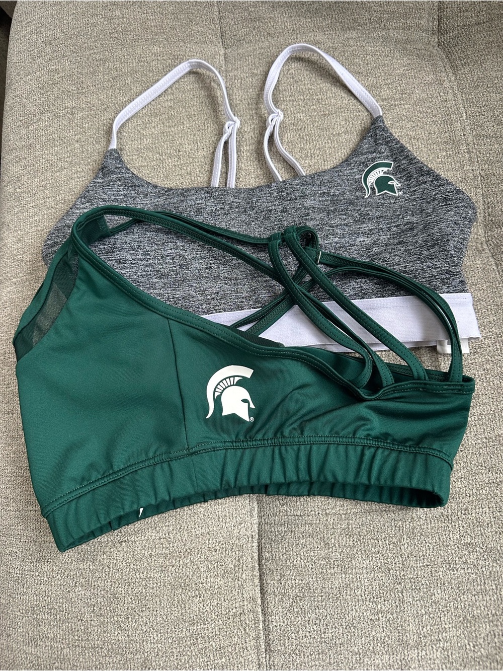 Women's Green & Gray Athletic Sports Bras with Spartan Logo
